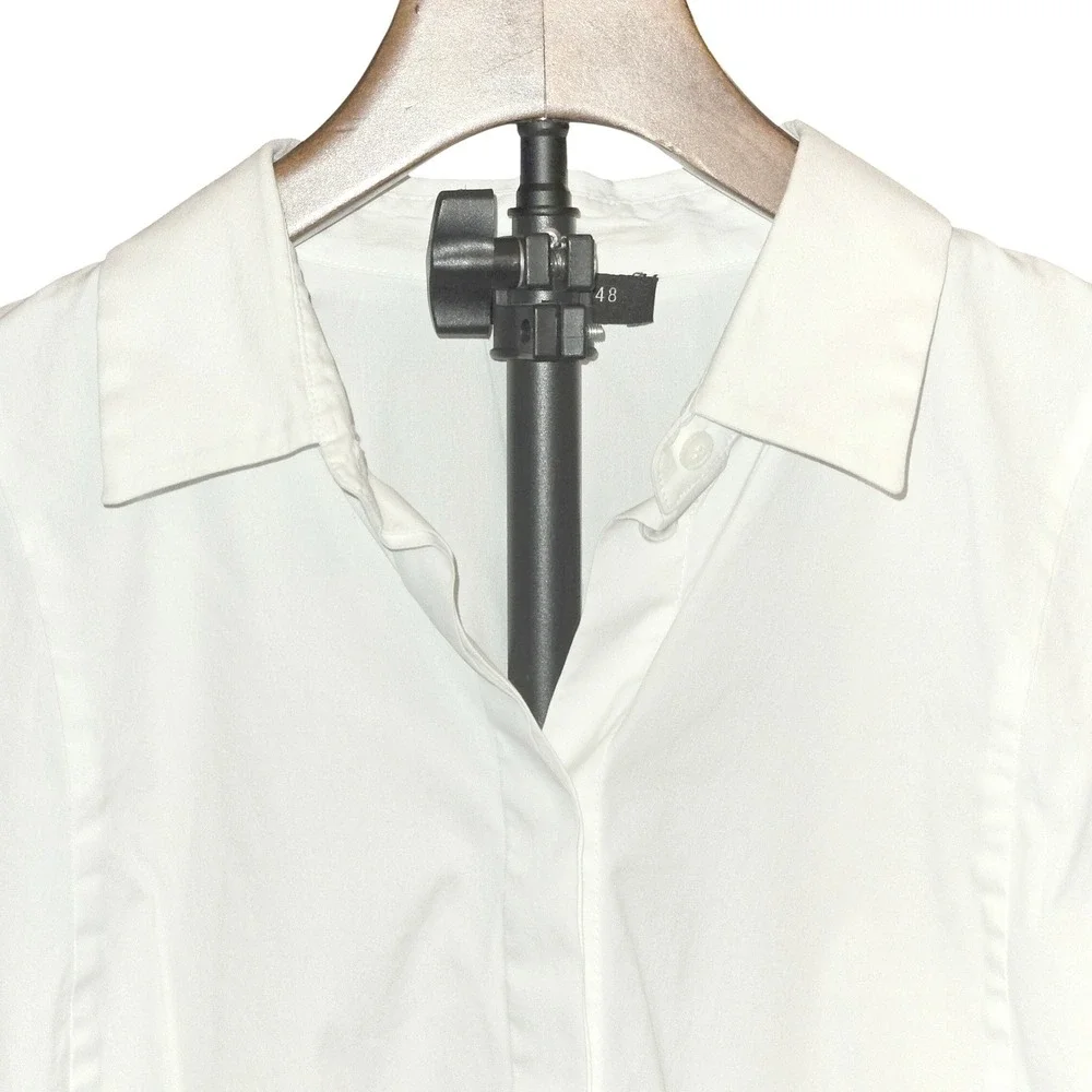 Lafayette 148 Shirt Womens Size 10 White Hidden Button Long Sleeve Cotton Blouse - Picture 2 of 7